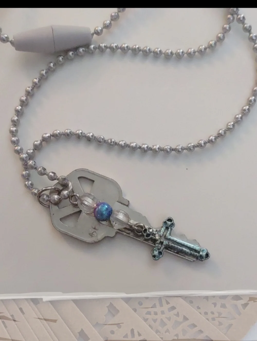 Kid's Key Necklace with Beads & Christian Cross - Picture 7 of 16